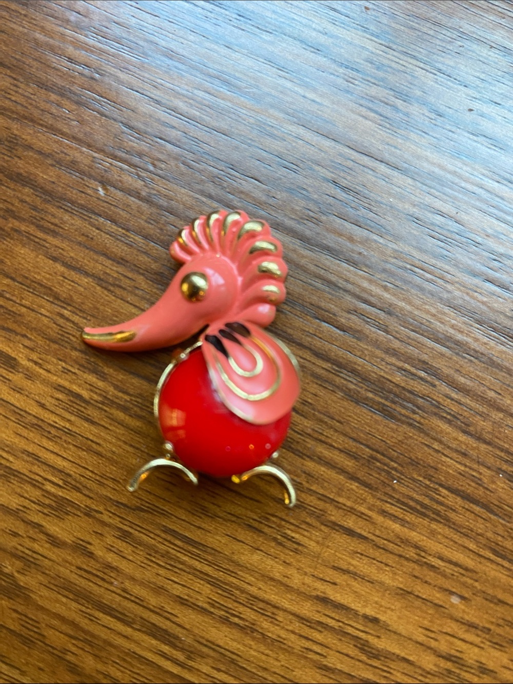 Vintage Pink and Red Bird Brooch